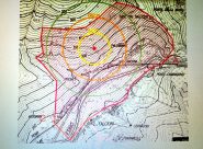 La planimetria della zona rossa che sarà evacuata per la demolizione del masso id Pontechiaradovo di Genga