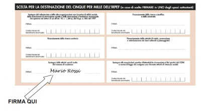Il fax simile della destinazioen del 5 per mille